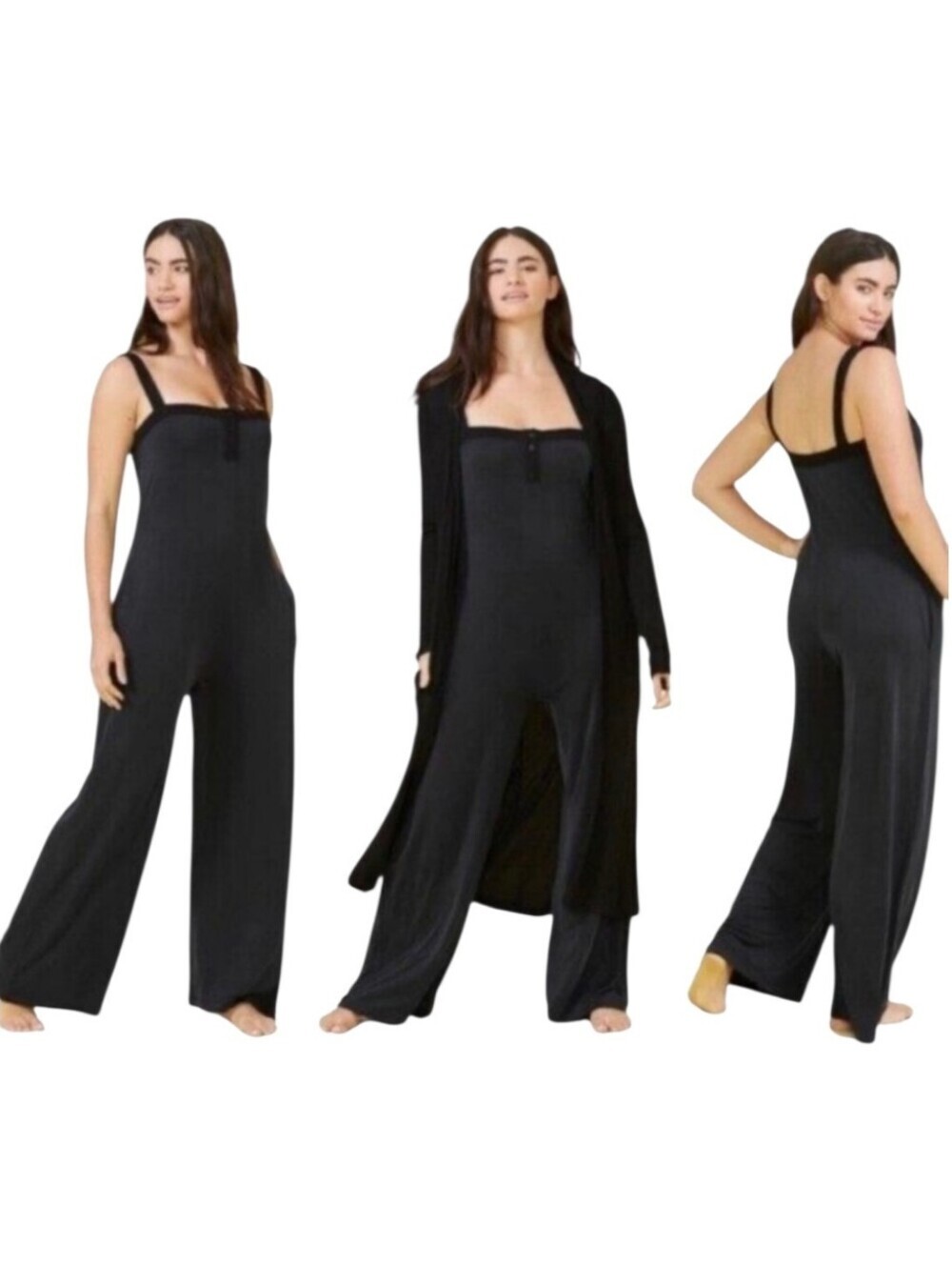 Summersalt The 24 Hour Jumpsuit Blue Black M Midnight Cupro Blend Soft Wide-leg